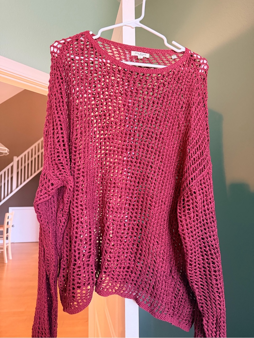 Max Studio Open-Knit Raspberry/Cranberry Sweater - Picture 2 of 5